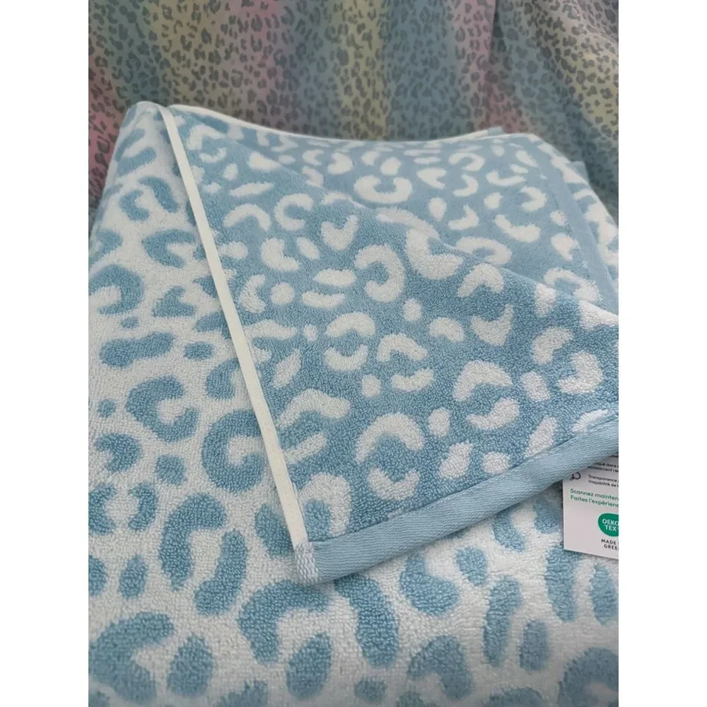 NeoSoft Blue Leopard Print Cotton Bath Sheet, Bath, 2 x Hand Towels reversable